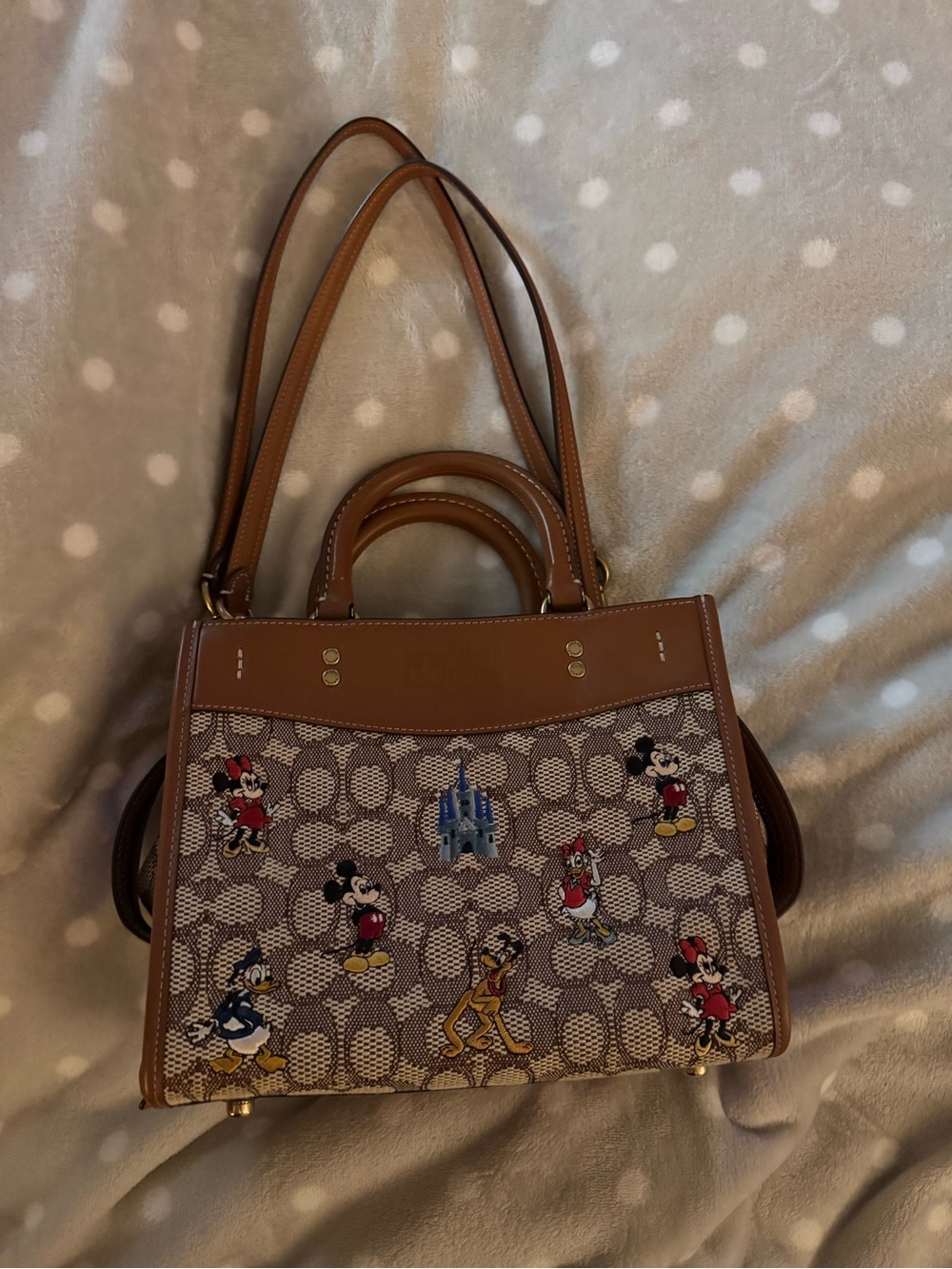 Coach Brown Canvas Satchel with Disney Character Patches